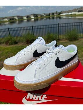 * 10 WOMEN'S NIKE COURT LEGACY NN SNEAKERS LOW WHITE / BLACK DH3161-109